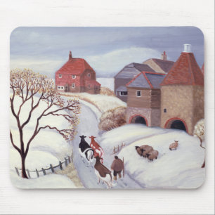 Driving Cows home in the Snow Mouse Mat
