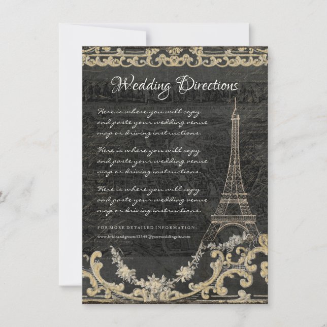 Driving Directions Eiffel Tower Chalk Typography Invitation (Front)