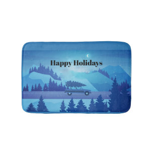 Driving down the road with a christmas tree bath mat