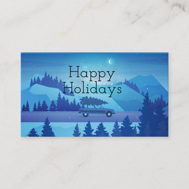 Driving down the road with a christmas tree      business card (Front)