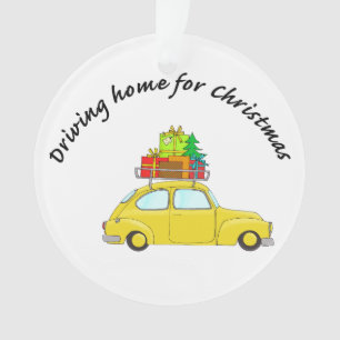 "Driving home for Christmas" car towing tree Ornament