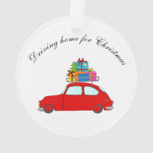 "Driving home for Christmas"car towing tree Ornament