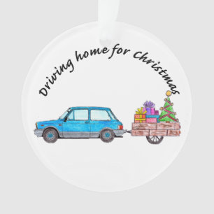 Driving home for Christmas car with gifts Ornament
