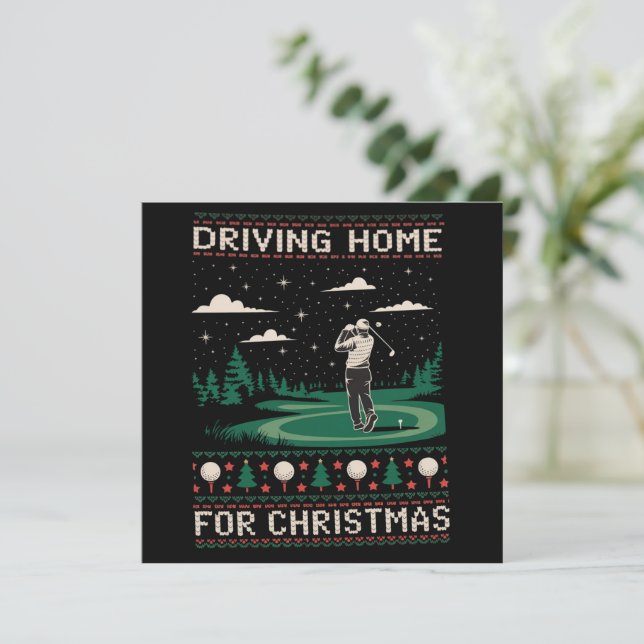 Driving Home For Christmas Golf Funny Ugly Xmas  Holiday Card (Standing Front)