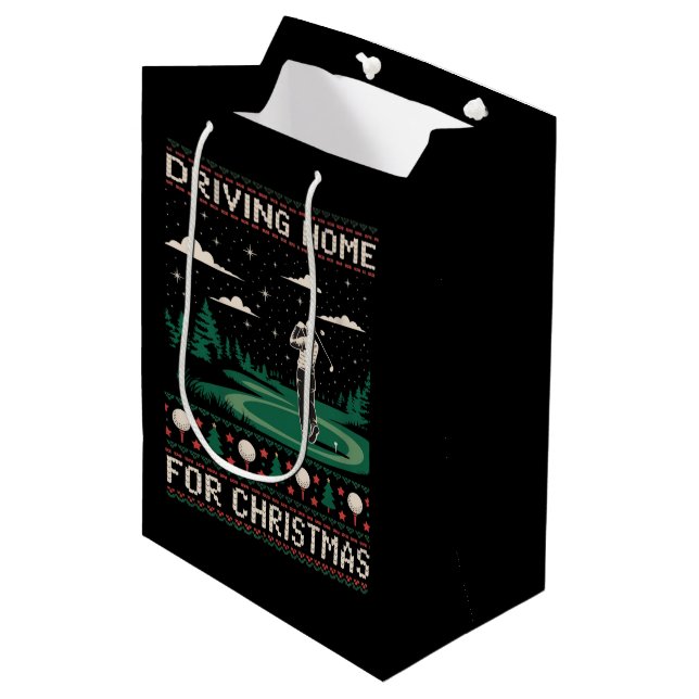 Driving Home For Christmas Golf Funny Ugly Xmas  Medium Gift Bag (Front Angled)