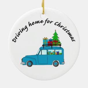 "Driving home for Christmas" truck with gifts Ceramic Tree Decoration