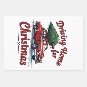 Driving Home For Christmas Truck Xmas Tree Wrapping Paper Sheet