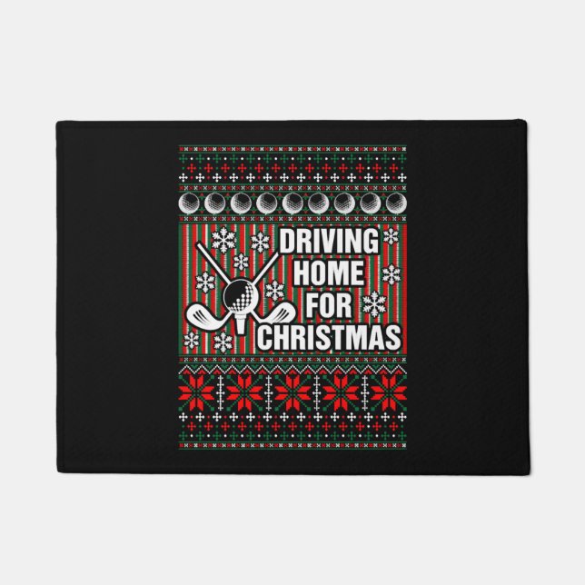 Driving Home For Ugly Christmas Golf Tshirt Doormat (Front)