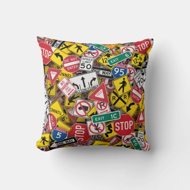 Driving Instructor Fun Road Sign Collage Cushion (Front)