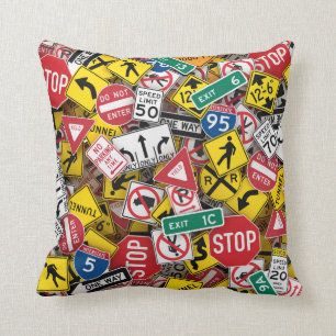 Driving Instructor Fun Road Sign Collage Cushion