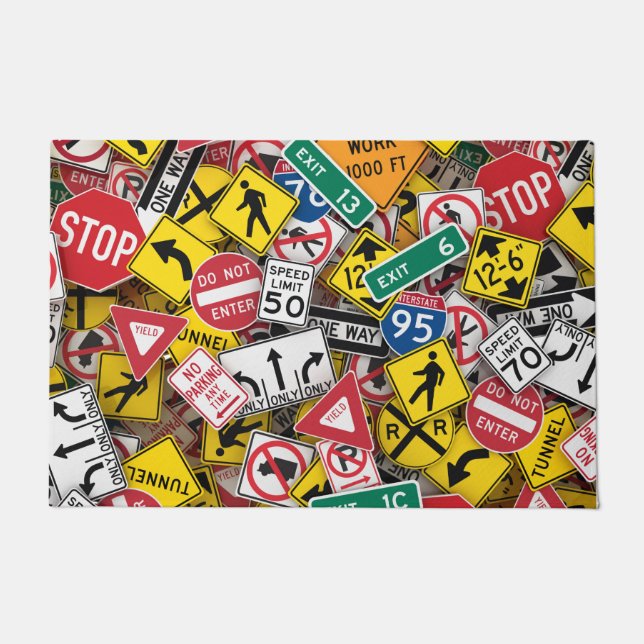 Driving Instructor Fun Road Sign Collage Doormat (Front)