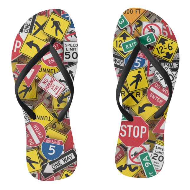 Driving Instructor Fun Road Sign Collage Flip Flops (Footbed)