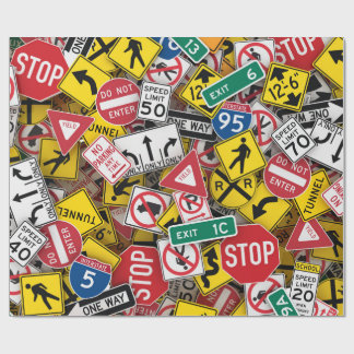 Driving Instructor Fun Road Sign Collage Wrapping Paper