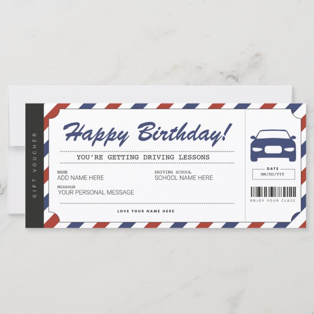 Driving Lessons Gift Ticket Voucher Certificate (Front)