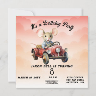 Driving Mouse Boy 8 Year Old Birthday Invitation