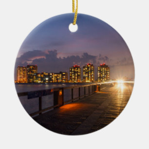 Driving On Navarre Beach Pier Ceramic Tree Decoration