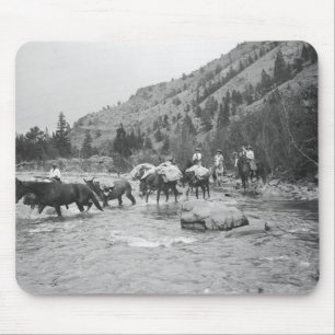 Driving pack mules across a river mouse mat