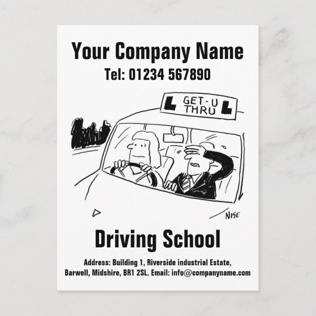 Driving School Cartoon Design to Personalise Postcard (Front)