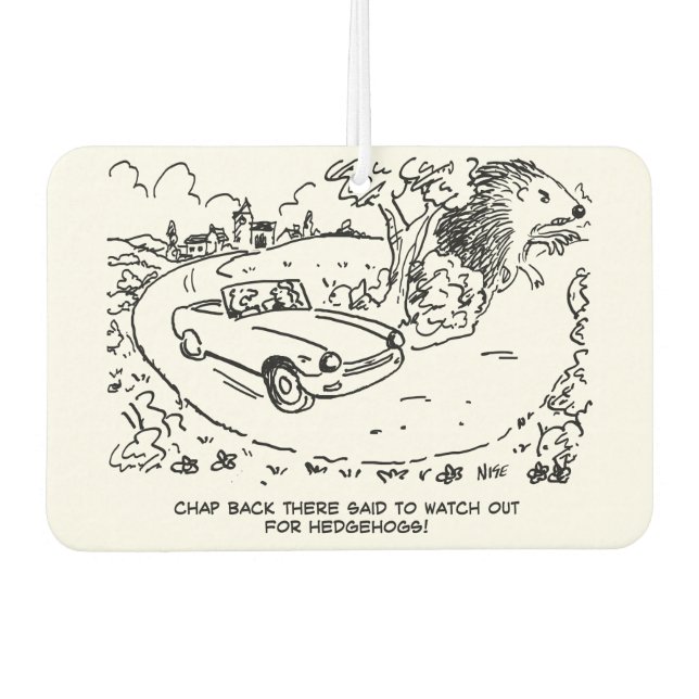 Driving Sports Car in Countryside with Hedgehog Car Air Freshener (Front)