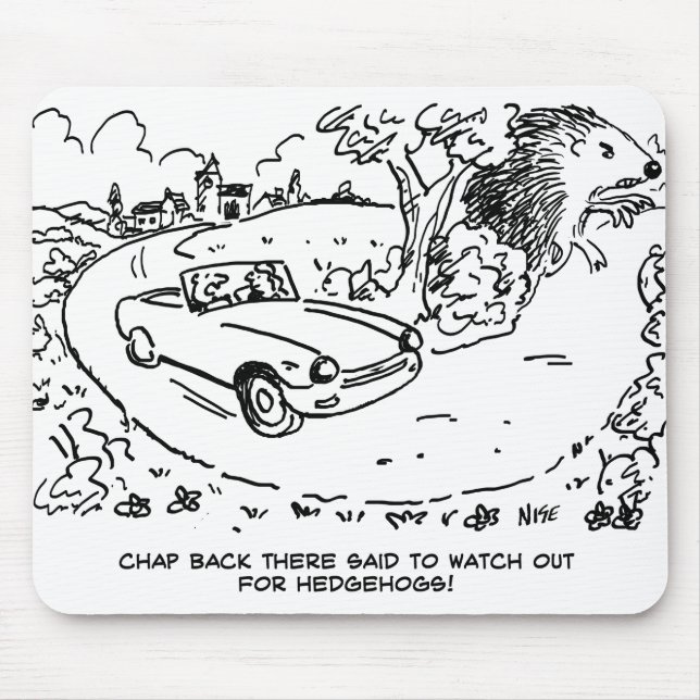 Driving Sports Car in Countryside with Hedgehog Mouse Mat (Front)