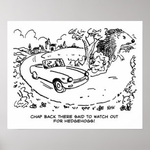 Driving Sports Car in Countryside with Hedgehog Poster