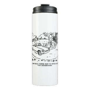 Driving Sports Car in Countryside with Hedgehog Thermal Tumbler