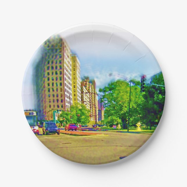 Driving Through Lincoln Avenue Air Brushed Paper Plate (Front)