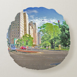 Driving Through Lincoln Avenue Round Cushion