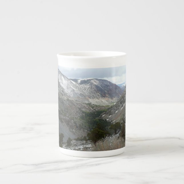 Driving Through the Snowy Sierra Nevada Mountains Bone China Mug (Front)