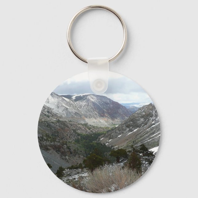 Driving Through the Snowy Sierra Nevada Mountains Key Ring (Front)