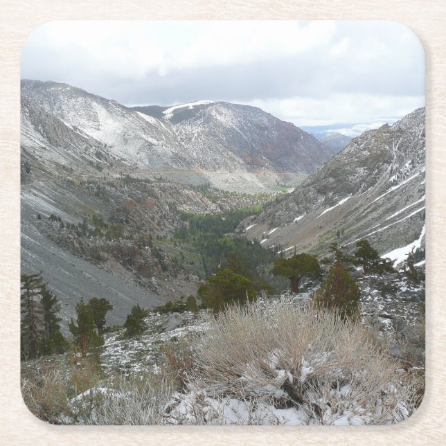 Driving Through the Snowy Sierra Nevada Mountains Square Paper Coaster (Front)