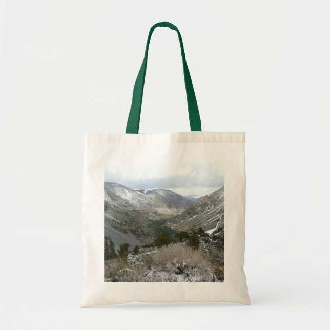 Driving Through the Snowy Sierra Nevada Mountains Tote Bag (Front)