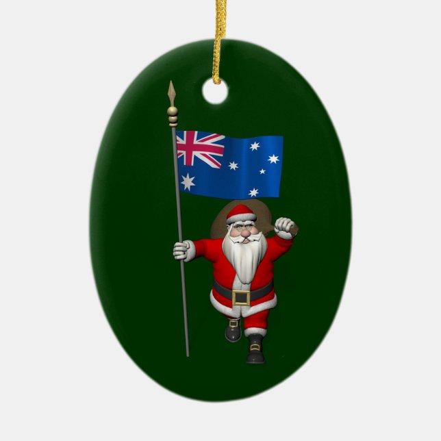 Droll Santa Claus With Flag Of Australia Ceramic Tree Decoration (Front)
