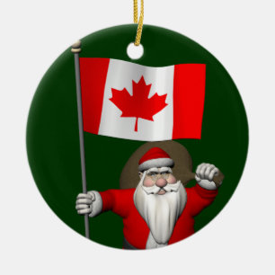 Droll Santa Claus With Maple Leaf Flag Ceramic Tree Decoration