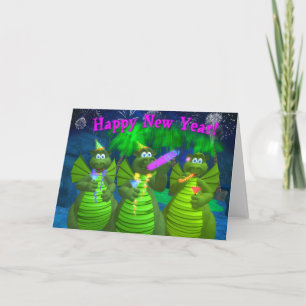 Drolly Dragons Happy New Year Holiday Card