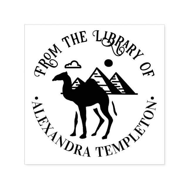 Dromedary Camel Silhouette Pyramids Library Book Self-inking Stamp (Design)
