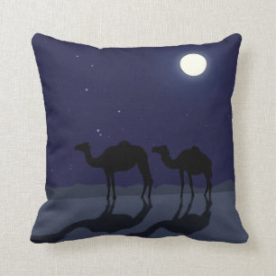 Dromedary camels in Sahara desert night Cushion