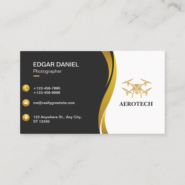 Drone Business Cards Gold Black (Back)