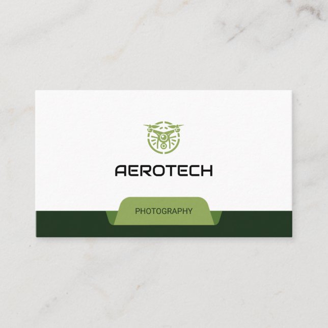 Drone Business Cards Green White Modern (Front)