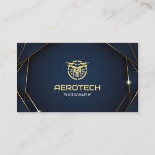 Drone Business Cards Navy Gold Modern