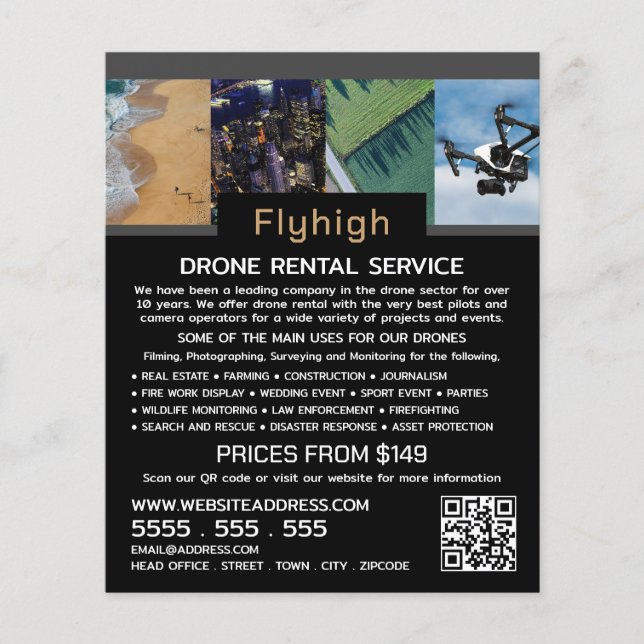 Drone Collage Banner, Drone Rental Company Flyer (Front)
