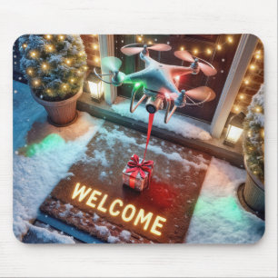 Drone Delivering a Christmas Gift Mouse Mat