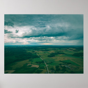 drone image. aerial view of rural area with houses poster