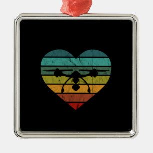 Drone In Retro Vintage Sunset Heart Metal Tree Decoration