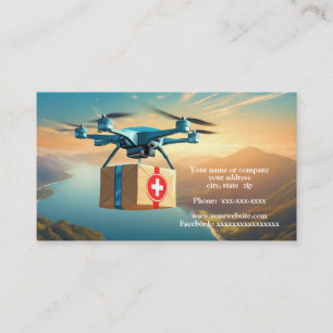 Drone in the sky with a package business card