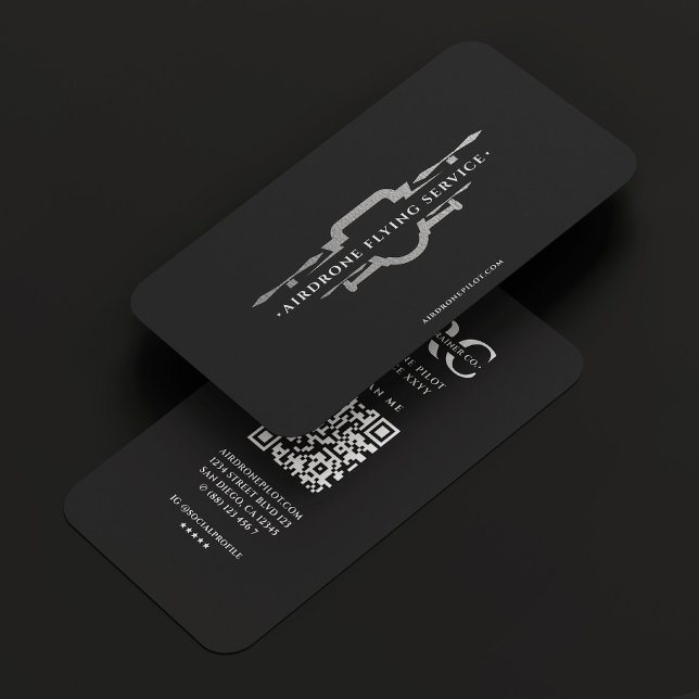 Drone Operator UAV Pilot Black Silver Modern Business Card (Drone Operator UAV Pilot Black Silver Modern Business Card
)