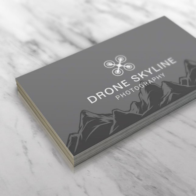 Drone Photography Skyline Aerial Photographer Grey Business Card (Creator Uploaded)