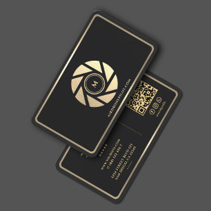 Drone Pilot Elegant Black Gold Lens Frame Business Card