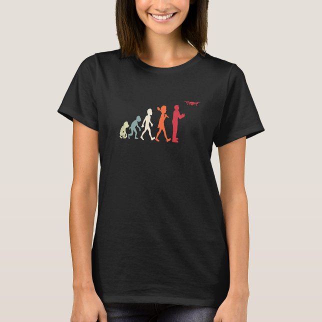 Drone Pilot Evolution Retro Drone Pilot Hobby Quad T-Shirt (Front)