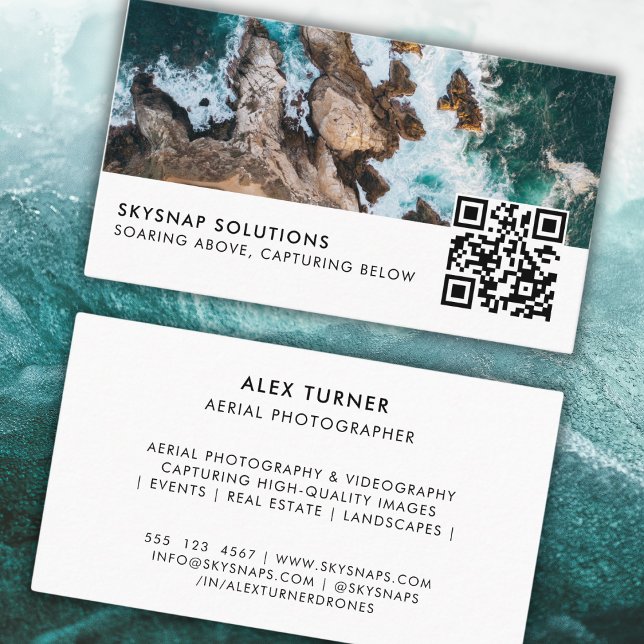 Drone Pilot Photographer QR Code Photo Template Business Card (Creator Uploaded)